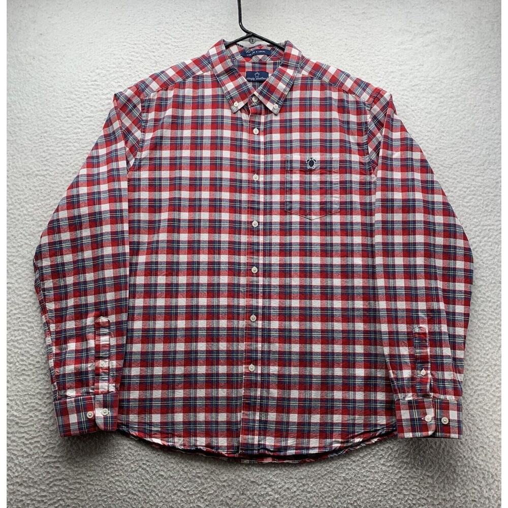 Simply Southern Flannel Shirt Mens 2XL XXL Red Blue White Plaid Check Outdoors
